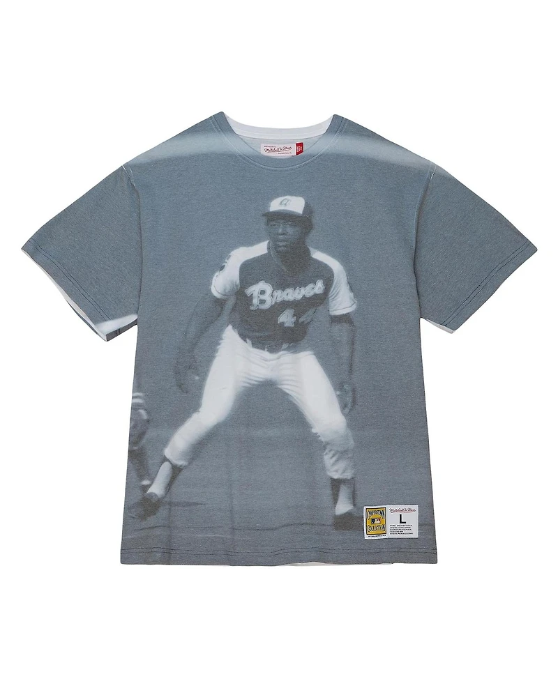 Men's Mitchell & Ness Hank Aaron Atlanta Braves Cooperstown Collection Highlight Sublimated Player Graphic T-shirt