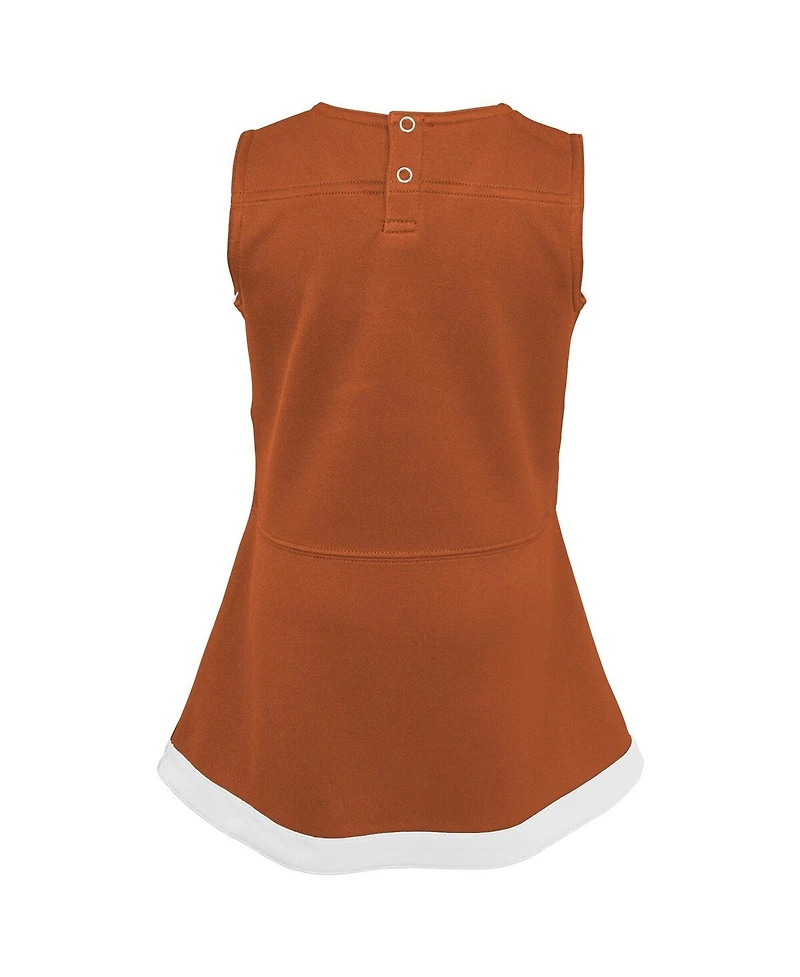 Girls Toddler Burnt Orange, White Texas Longhorns Two-Piece Cheer Captain Jumper Dress and Bloomers Set
