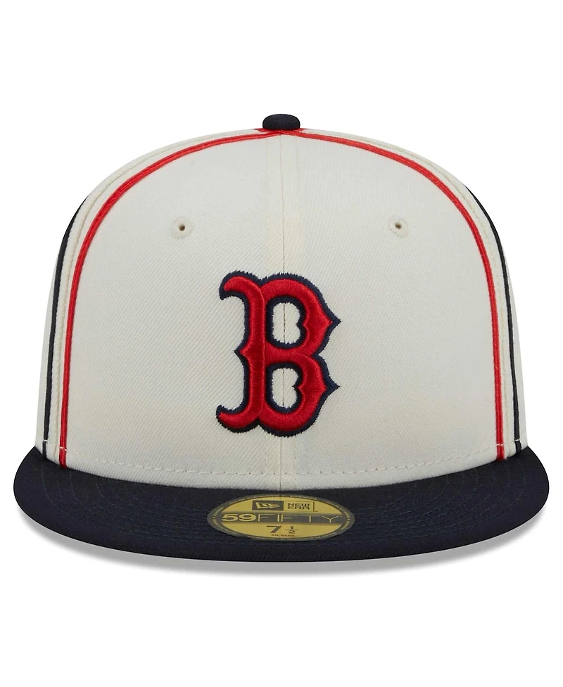 Men's New Era Cream, Navy Boston Red Sox Chrome Sutash 59FIFTY Fitted Hat