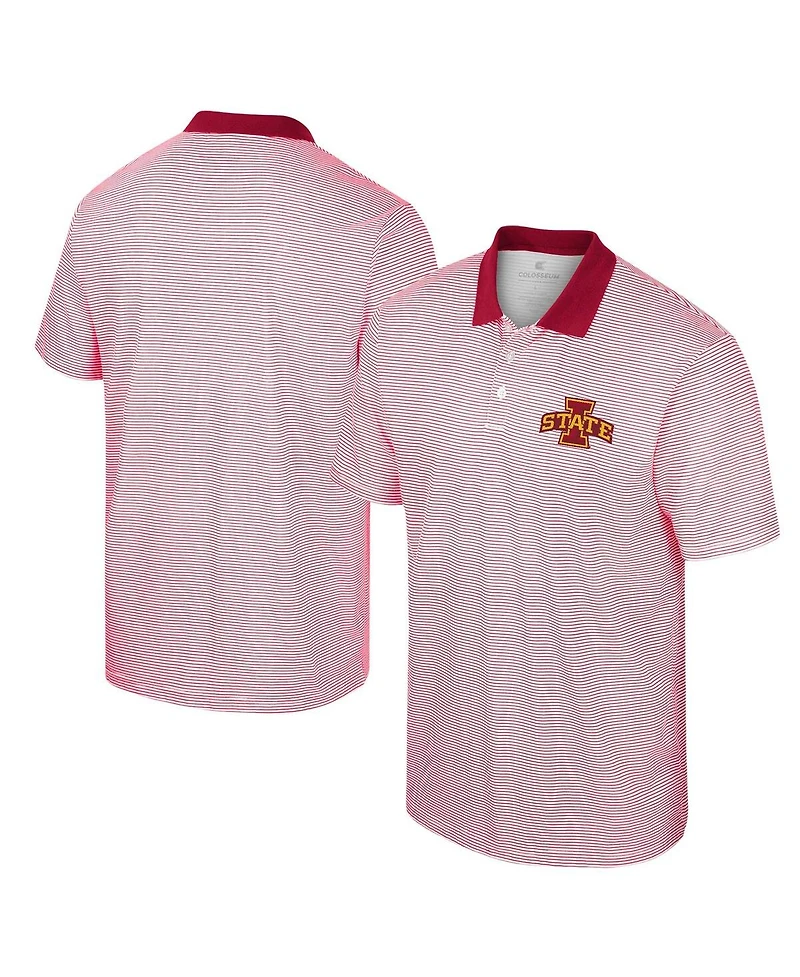 Men's Colosseum White, Cardinal Iowa State Cyclones Print Stripe Polo Shirt