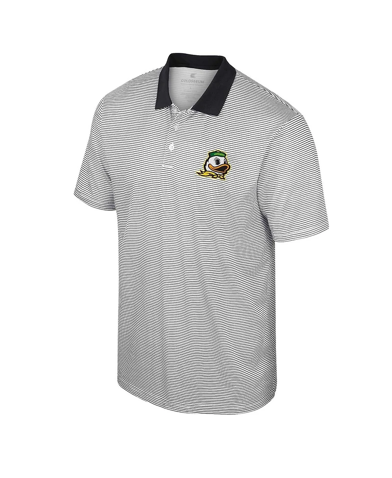 Men's Colosseum White, Black Oregon Ducks Print Stripe Polo Shirt