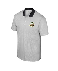 Men's Colosseum White, Black Oregon Ducks Print Stripe Polo Shirt