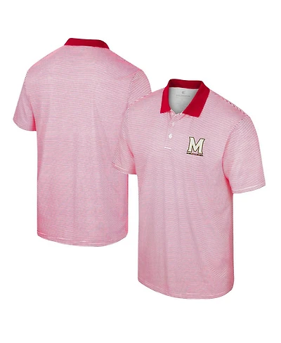 Men's Colosseum White, Red Maryland Terrapins Print Stripe Polo Shirt