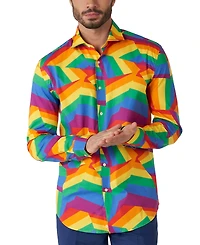 OppoSuits Men's Zig Zag Rainbow Shirt - Perfect For Pride Including 1 Button-Up Long sleeve