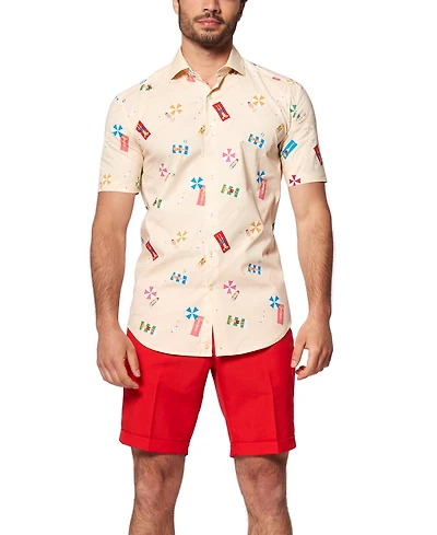 OppoSuits Big & Tall Beach Shirt - Short Sleeved Button Down Dress Slim Fit Beige