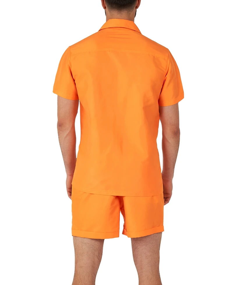 OppoSuits Men's Summer Set - 2 Piece Beach Wear set - Orange - Matching Shirt and Shorts