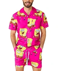 OppoSuits Men's Hawaiian 2 Piece Set - SpongeBob Beach Swim Wear - Slim Fit - Includes Short Sleeve Shirt and Shorts