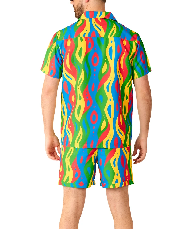 OppoSuits Men's Summer set - 2 Piece Beach Wear Multicolored Matching Shirt and Shorts