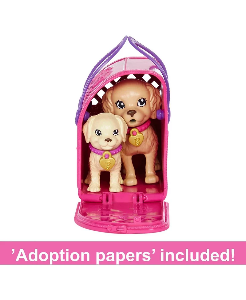 Barbie Doll and Accessories Pup Adoption Playset with Doll, 2 Puppies and Color-Change