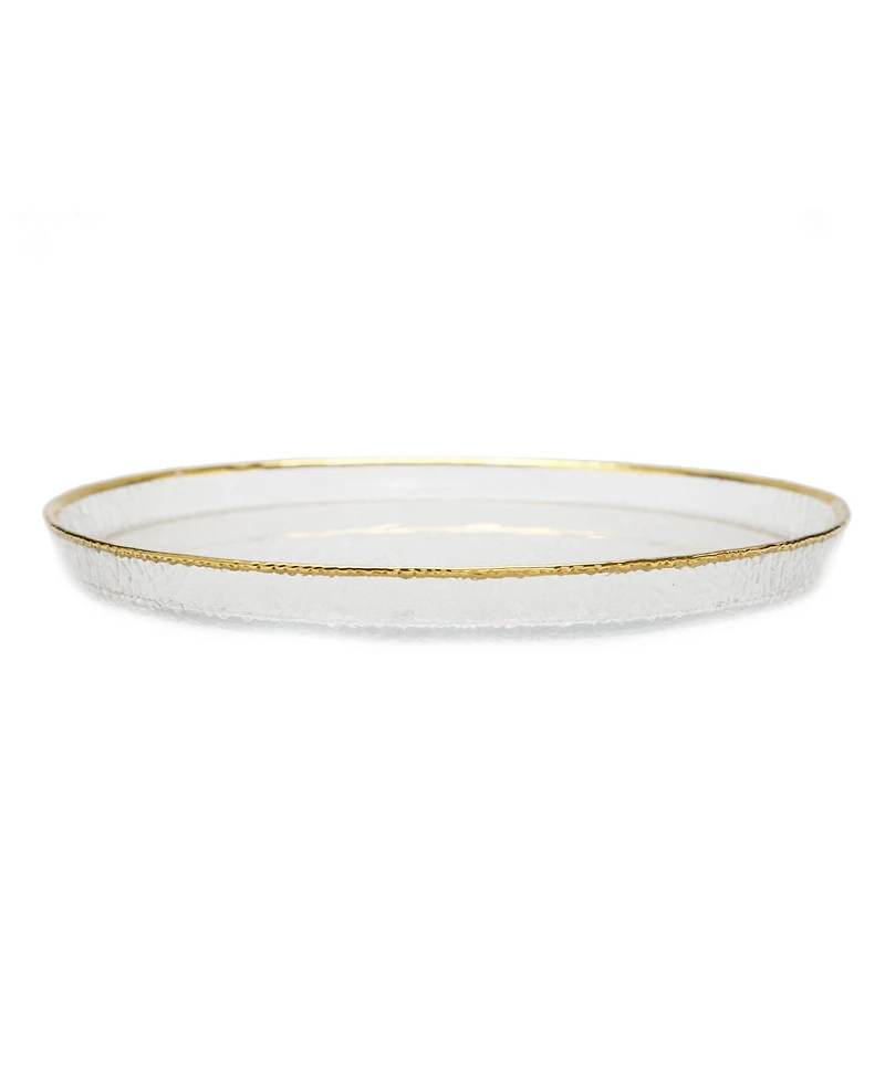 Classic Touch Pebbled Glass Charger Plates Raised Rim with Border, Set of 4
