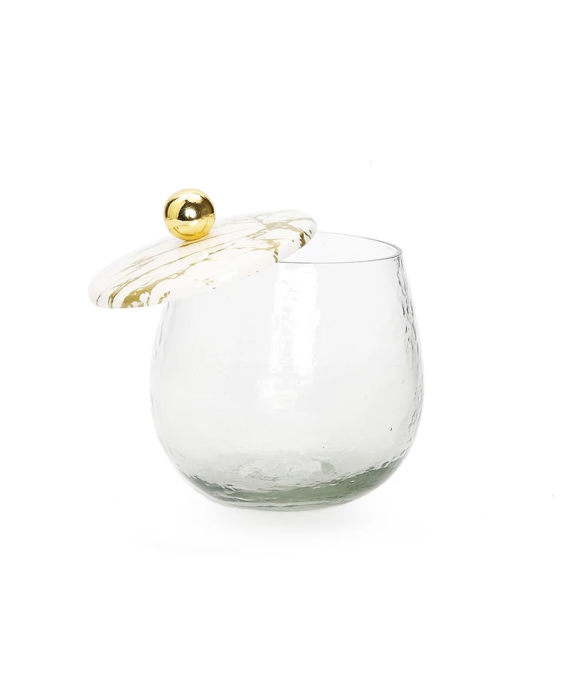 Gold-Tone Marble 3 Bowl Serving Dish with Gold-Tone Ball Design, Set of 4