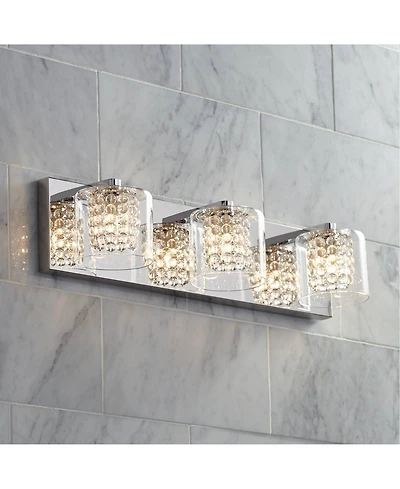 Coco Modern Wall Mount Light Chrome Silver Metal Hardwired 20.5" Wide 3-Light Fixture Clear Glass Shade Crystal Accents for Bathroom Vanity Mirro