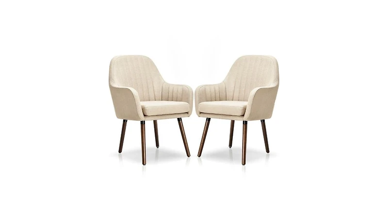 Set of 2 Fabric Upholstered Accent Chairs with Wooden Legs