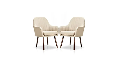 Set of 2 Fabric Upholstered Accent Chairs with Wooden Legs