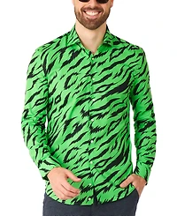 OppoSuits Men's Shirt - Long Sleeved Wild Animal Print Party Outfit Neon Green Retro 80's Clothing