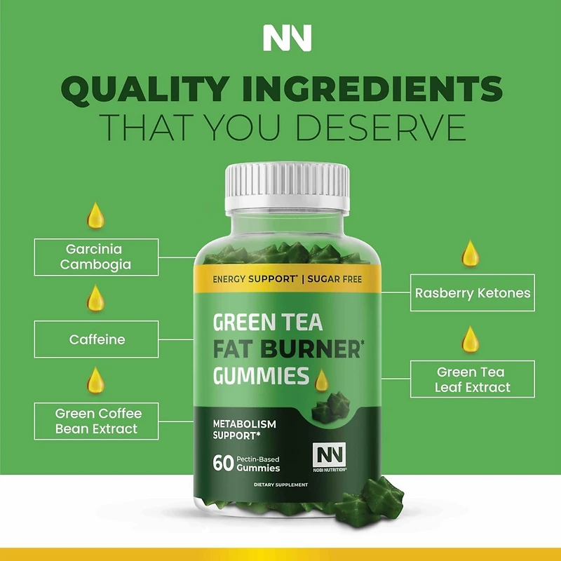 Nobi Nutrition Green Tea Fat Burner Gummies,60ct