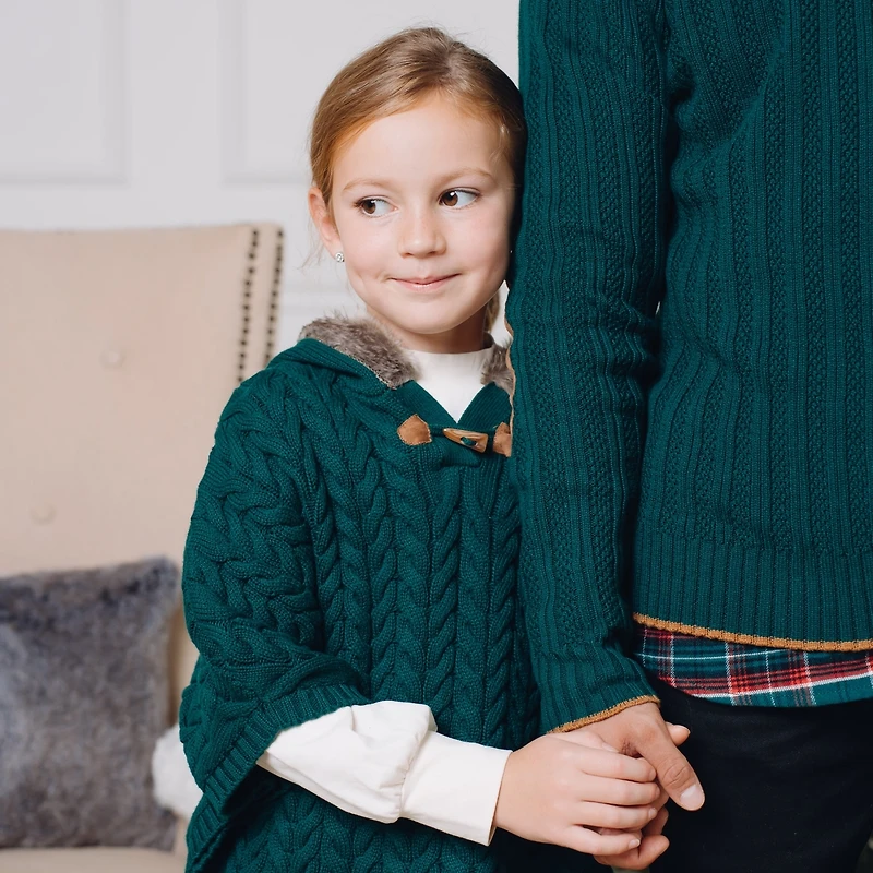 Hope & Henry Girls Cable Sweater Cape with Hood