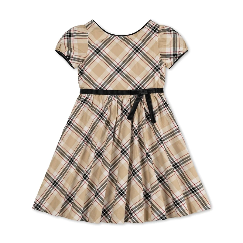 Hope & Henry Toddler Girls Puff Sleeve Party Dress with Velvet Trim, Toddler|Child