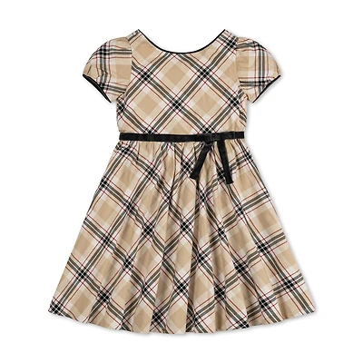 Hope & Henry Toddler Girls Puff Sleeve Party Dress with Velvet Trim, Toddler|Child