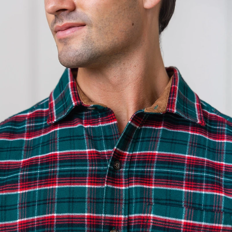 Hope & Henry Men's Organic Flannel Shirt with Suede Detail