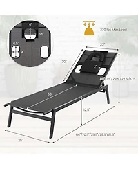 2 Pcs Patio Tanning Lounge Chair 5-Position Outdoor Recliner with Face Hole
