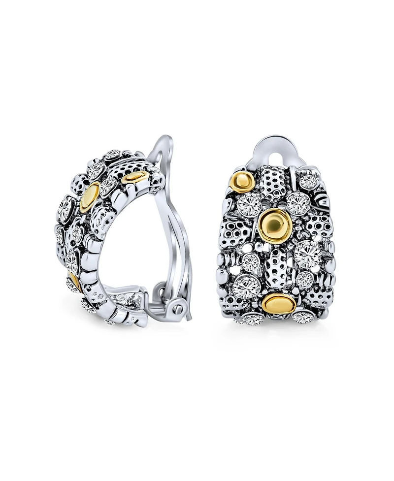 Bling Jewelry Steampunk Crystal Half Hoop Clip-On Earrings Non-Pierced Ears Silver Gold Tone