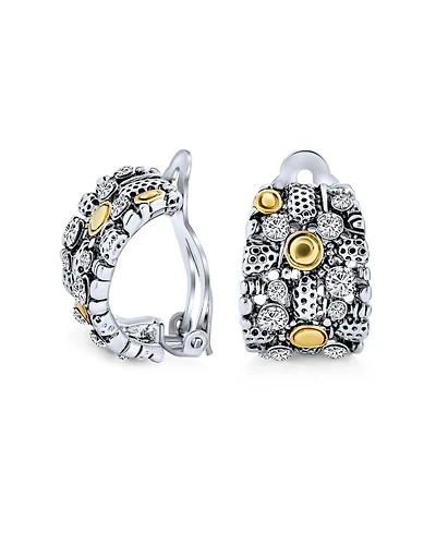 Bling Jewelry Steampunk Crystal Half Hoop Clip-On Earrings Non-Pierced Ears Silver Gold Tone