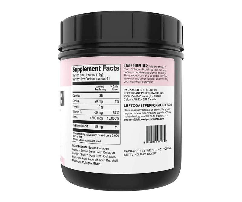 Left Coast Performance Multi Collagen Peptides Powder with Biotin, Hydrolyzed Collagen Peptides For Skin Hair Nails Joints, Unflavored, Left Coast Per