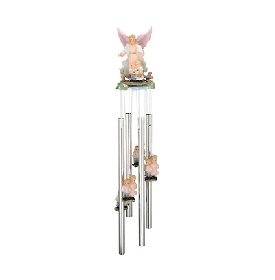 23" Long Guardian Angel with Children Round Top Wind Chime
