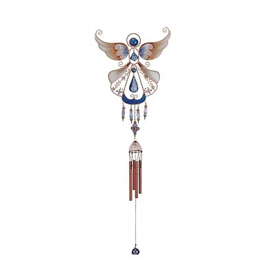 33" Long Blue Angel Copper and Gem Wind Chime