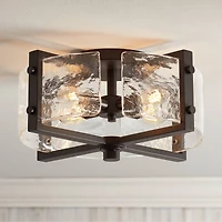 Adri Modern Ceiling Light Flush Mount Fixture 4-Light 16.50" Wide Black Metal Curved Textured Glass Panels for Bedroom Kitchen Living Room Family