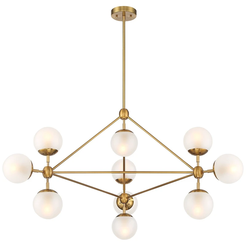 Gable Soft Gold Hanging Chandelier Lighting 40.50" Wide Mid Century Modern Sputnik Frosted Glass Globe Shade 10-Light Fixture for Dining Room Hou