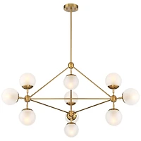 Gable Soft Gold Hanging Chandelier Lighting 40.50" Wide Mid Century Modern Sputnik Frosted Glass Globe Shade 10-Light Fixture for Dining Room Hou