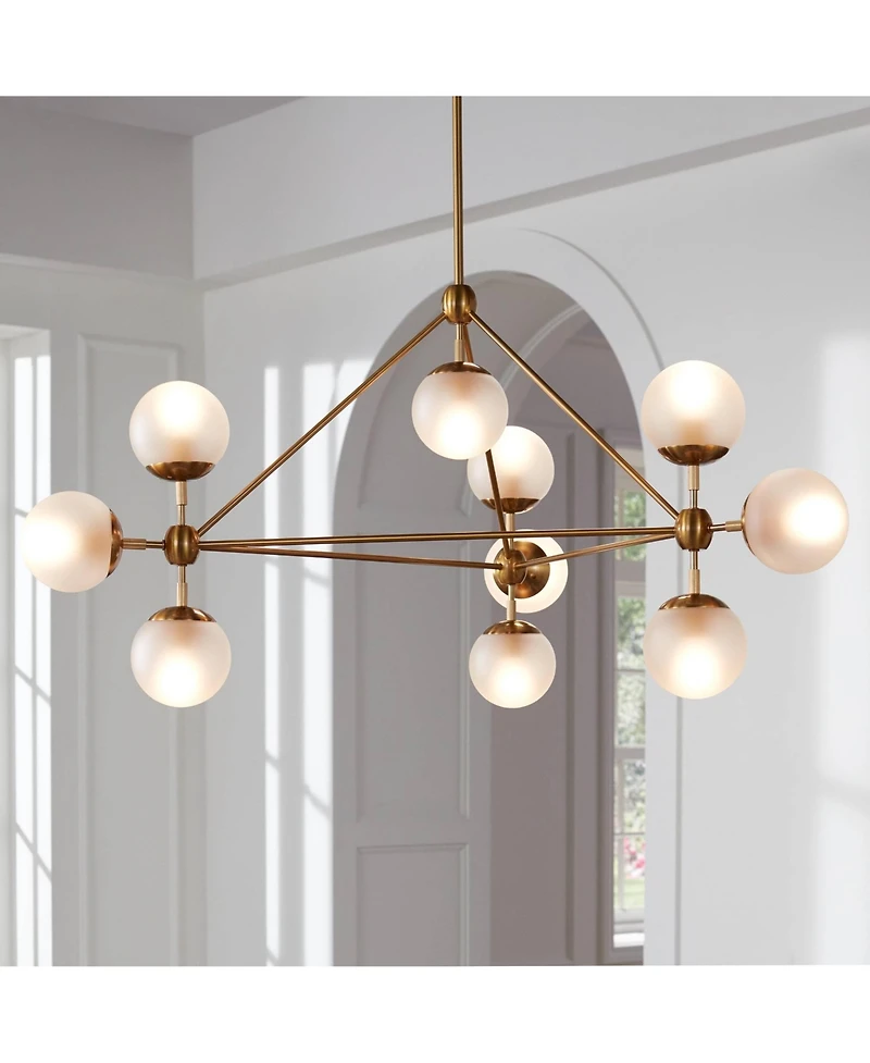 Gable Soft Gold Hanging Chandelier Lighting 40.50" Wide Mid Century Modern Sputnik Frosted Glass Globe Shade 10-Light Fixture for Dining Room Hou