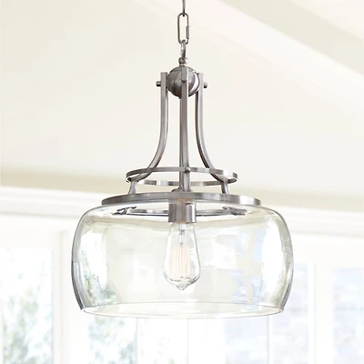 Franklin Iron Works Charleston Brushed Nickel Hanging Pendant Lighting 13.5" Wide Modern Industrial Led Clear Glass Shade Fixture for Dining Room Livi
