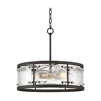 Possini Euro Design Campanelli Bronze Brass Pendant Chandelier Lighting 19" Wide Farmhouse Rustic Drum Waterglass Shade 4-Light Fixture for Dining Roo