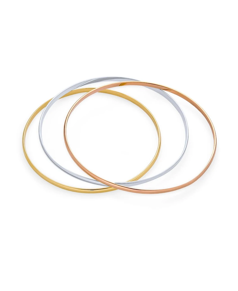 Bling Jewelry Set of 3 Tri-Color Stacking Bangle Bracelets Rose Gold Plated Sterling Silver