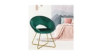 Set of 2 Accent Velvet Chairs Dining Chairs Arm Chair with Golden Legs Dark Green