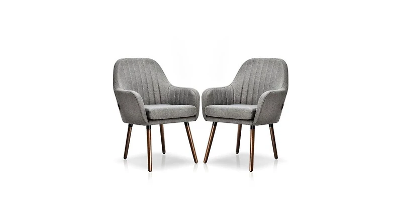 Set of 2 Fabric Upholstered Accent Chairs with Wooden Legs