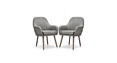 Set of 2 Fabric Upholstered Accent Chairs with Wooden Legs