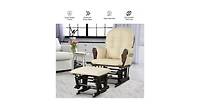Wood Glider Chair and Ottoman Set with Padded Armrests Detachable Cushion