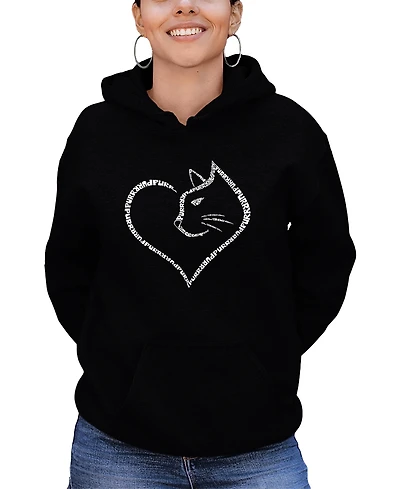 La Pop Art Women's Cat Heart Word Hooded Sweatshirt