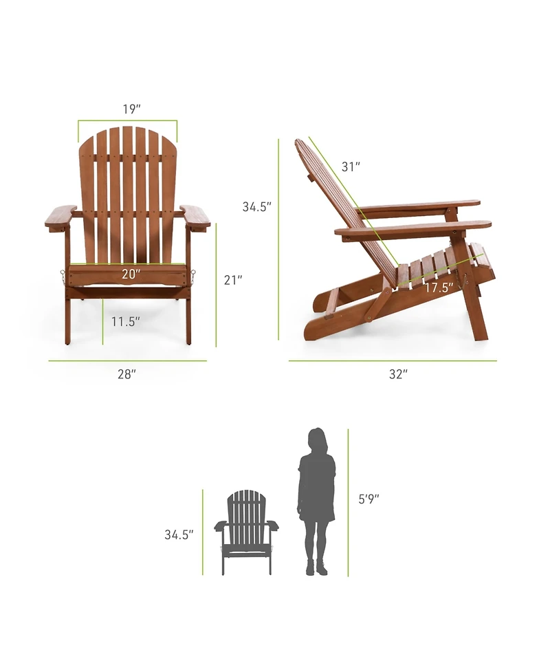 Furniture of America 2 Piece Outdoor Eucalyptus Wood Folding Adirondrack Chairs