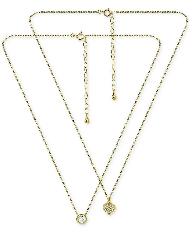 Giani Bernini 2-Pc. Set Cubic Zirconia Pave Heart & Solitaire Bezel Pendant Necklaces, Created for Macy's