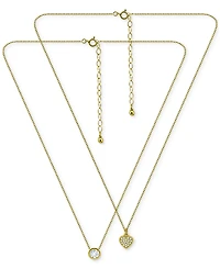 Giani Bernini 2-Pc. Set Cubic Zirconia Pave Heart & Solitaire Bezel Pendant Necklaces, Created for Macy's