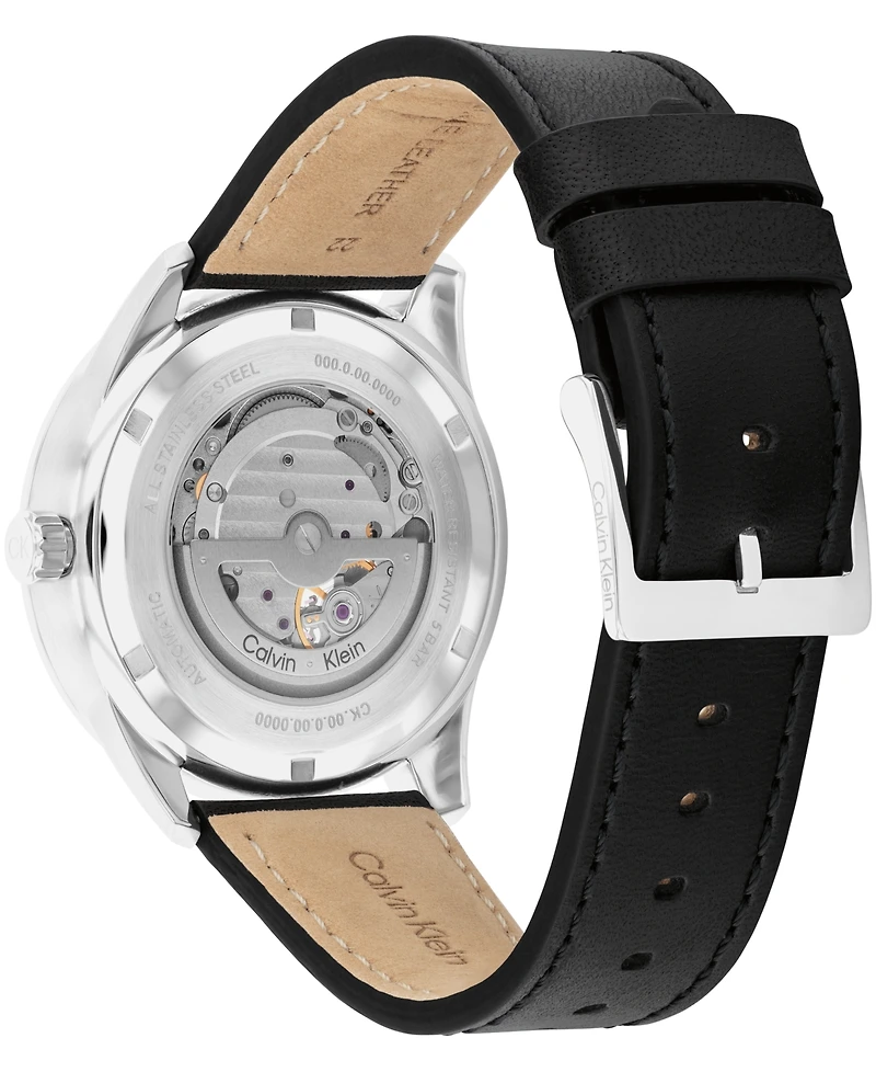 Calvin Klein Men's Automatic Black Leather Strap Watch 44mm