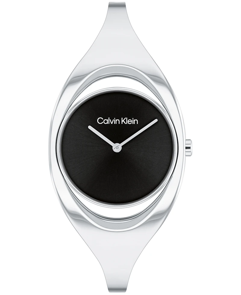 Calvin Klein Women's Two Hand Silver Stainless Steel Bangle Bracelet Watch 30mm