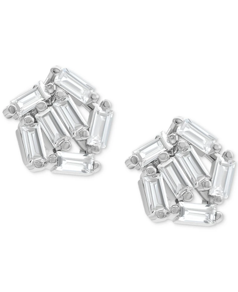 Adornia Rhodium-Plated Rectangle Crystal Cluster Stud Earrings
