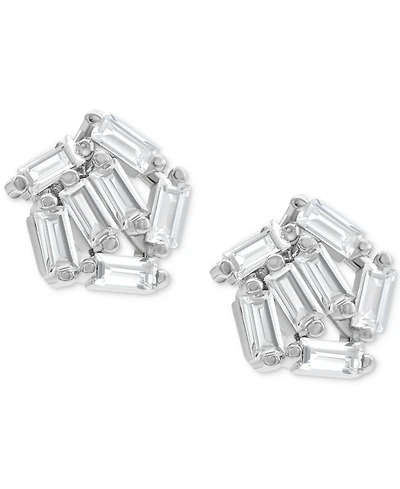 Adornia Rhodium-Plated Rectangle Crystal Cluster Stud Earrings
