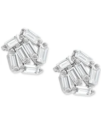 Adornia Rhodium-Plated Rectangle Crystal Cluster Stud Earrings